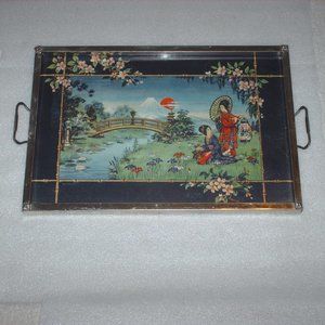 Art Deco Geisha Girls in Japan glass serving tray